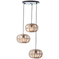 Lampy sufitowe - Brilliant lampa wisząca Woodball 3-lichts matowy czarny/bambusowy metal/tkanina/brązowe drewno 3x A60, E27, 40 W - miniaturka - grafika 1