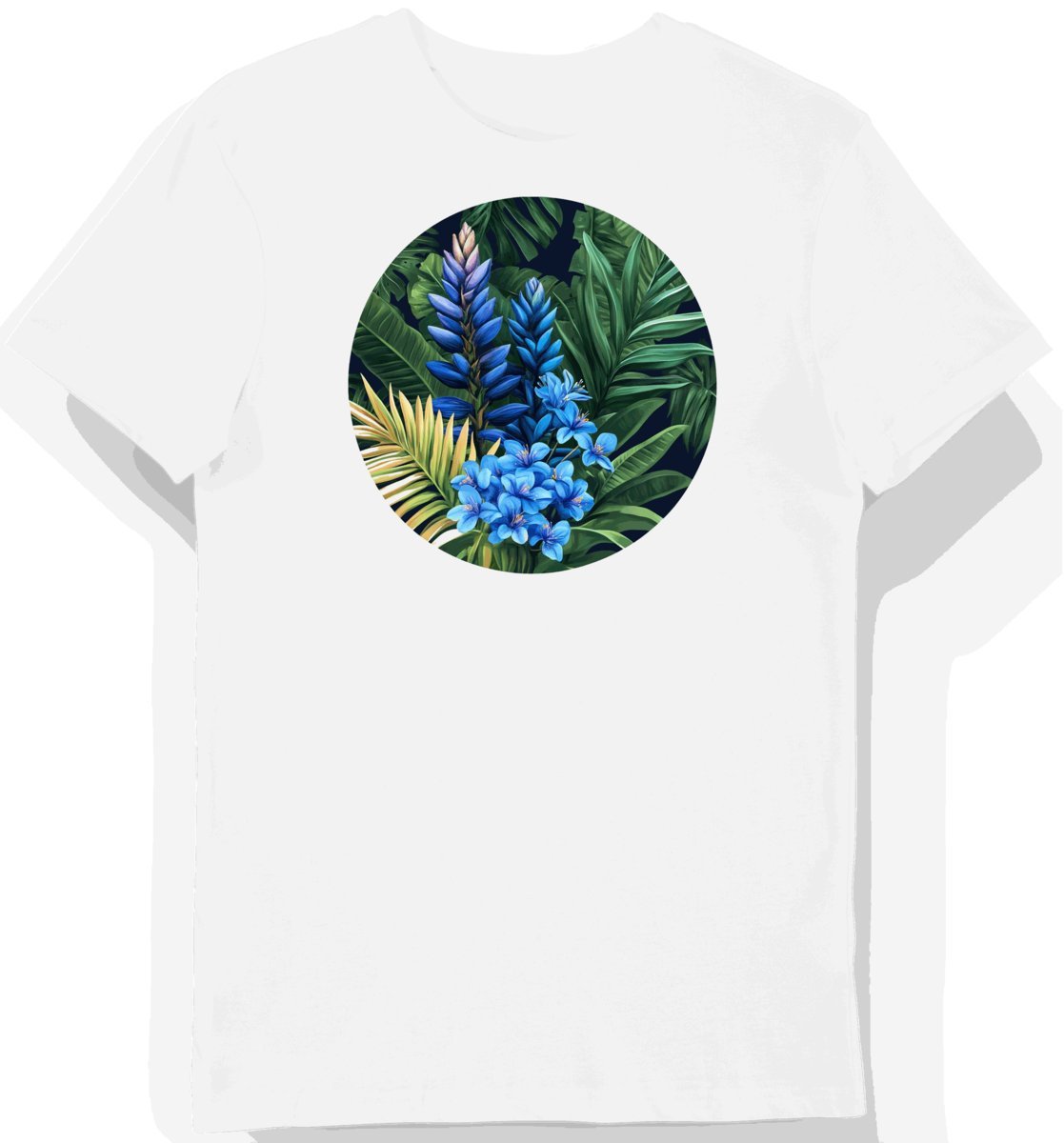 Koszulka męska biała z motywem niebieskich kwiatów XL