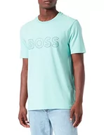 Koszulki męskie - BOSS Koszulka męska 9 T-shirt z elastycznej bawełny z logo konturowym, Jasny/pastelowy zielony 332, S - miniaturka - grafika 1