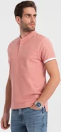 Koszulki męskie - Ombre Męska koszulka polo bez kołnierzyka - różowa V7 OM-TSCT-0156 L - miniaturka - grafika 1