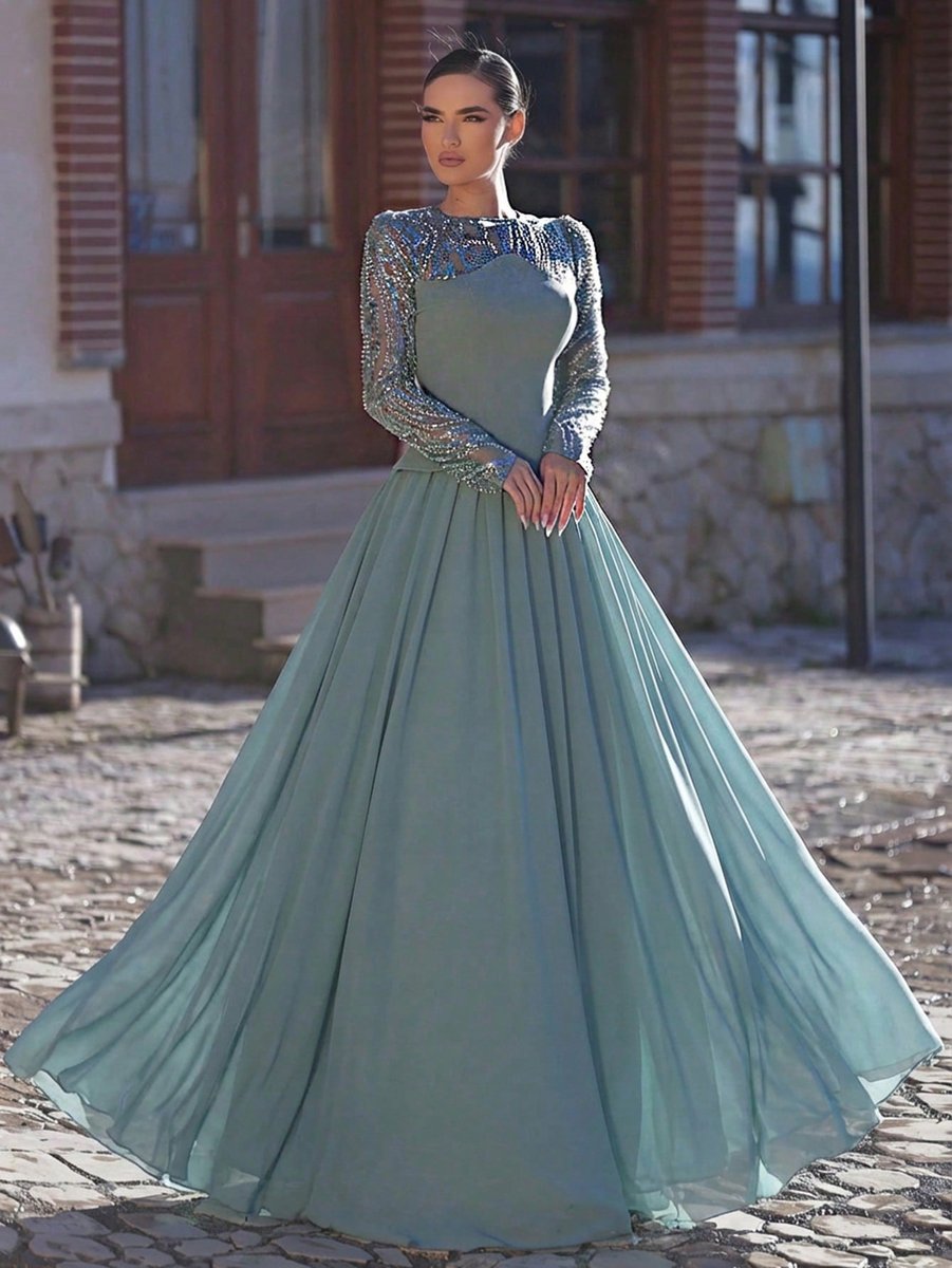 SHEIN ELEGANCKA SUKIENKA WIECZOROWA Z CEKINOWYMI RĘKAWAMI L 1MA