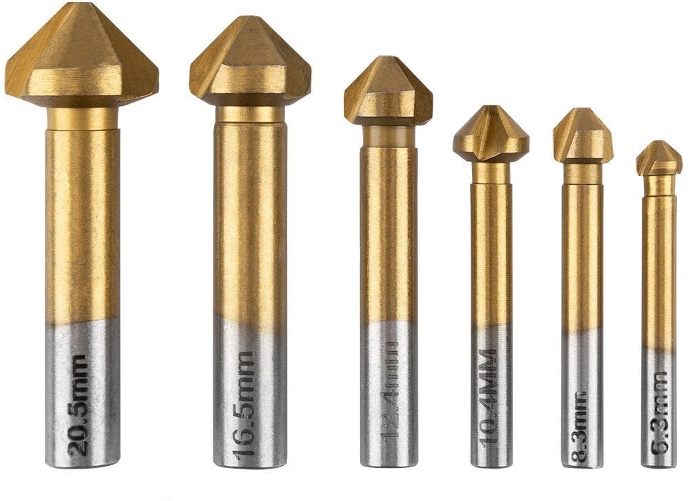 Graphite Wiertła fazujące stożkowe pogłębiacze TiN, 6.3-20.5 mm, Graphite Zestaw  6 szt.