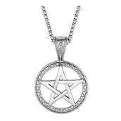 Łańcuszki - Naszyjnik Łańcuszek męski Stal Chirurgiczna Srebrny Pentagram Gwiazda - miniaturka - grafika 1