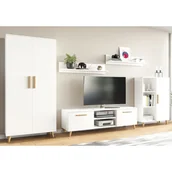 Komplety wypoczynkowe - Biała skandynawska meblościanka do salonu z szafą D8-C75 - miniaturka - grafika 1