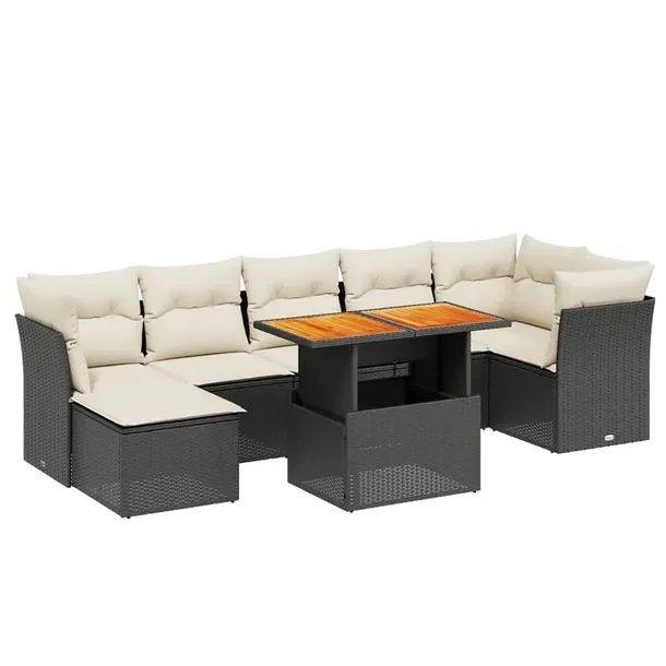 Zestaw wypoczynkowy rattan PE, czarny, 62x62x69 cm, kremowe poduszki