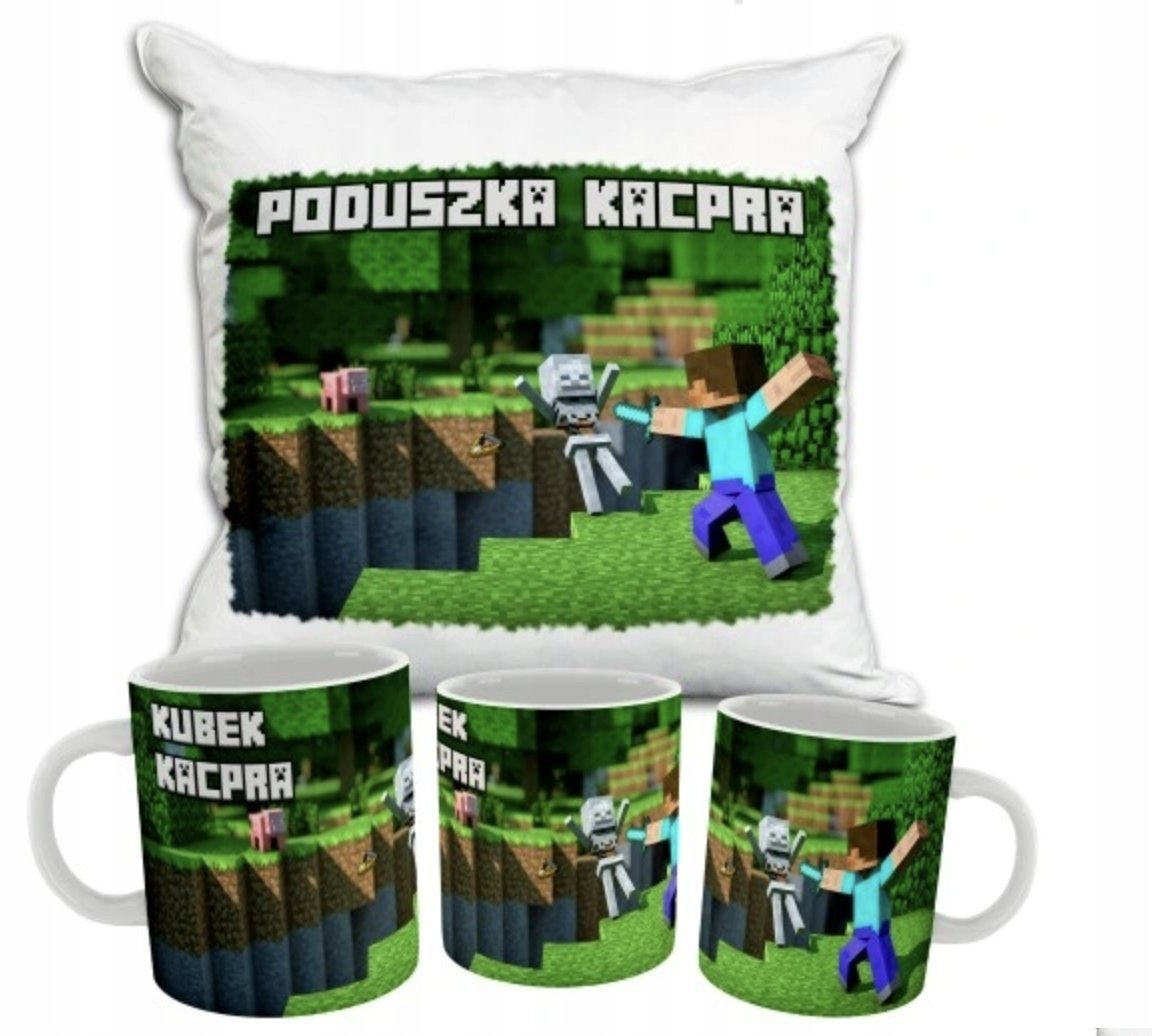 ZESTAW PODUSZKA + KUBEK Prezent MINECRAFT GRA MIECZ DIAX + IMIĘ 13