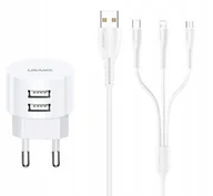 Ładowarki do telefonów - P4Y Zestaw podróżny Ładowarka + 3w1 Lightning USB-C microUSB 1m biały - miniaturka - grafika 1