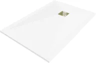 Brodziki prysznicowe - Mexen Stone+ brodzik kompozytowy prostokątny 140 x 80 cm, biały, maskownica złota - 44108014-G - miniaturka - grafika 1