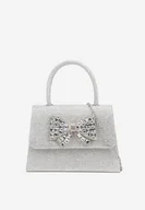 Torebki damskie - Srebrna Koktajlowa Torebka Ozdobiona Kokardą z Cyrkonii Aclena - miniaturka - grafika 1