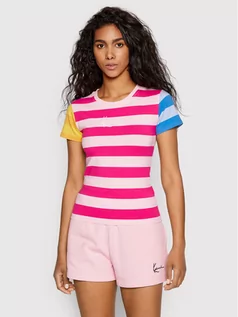 Koszulki i topy damskie - Karl Lagerfeld Kani T-Shirt Small Signature Block Stripe 6130386 Różowy Slim Fit - grafika 1