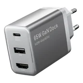 Ładowarki do telefonów - Ładowarka sieciowa Vention FJAH0-EU USB(C+A)+HDMI GaN (60W/5W/4K@60Hz) (szara) - miniaturka - grafika 1