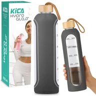 Shakery i bidony sportowe - BUTELKA SZKLANA NA WODĘ TRENING MOTYWACYJNA BIDON KICA HYDRO GLASS 1L SZARA - miniaturka - grafika 1