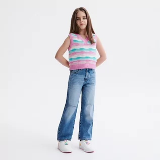 Spodnie i spodenki dla dziewczynek - Reserved - Jeansy straight z rozcięciami - Niebieski - grafika 1