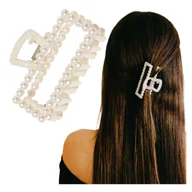 Ozdoby do włosów - Klamra do Włosów Biała Ozdobna z Perłami Spinka Ślubna Lekka i Wygodna - miniaturka - grafika 1