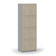 Szafki biurowe - Drewniana szafka skrytkowa, 8 schowków, zamek cylindryczny, szary/dąb naturalny - miniaturka - grafika 1