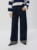 Spodnie damskie - Reserved - Jeansy wide leg z podwinięciem - granatowy - miniaturka - grafika 1