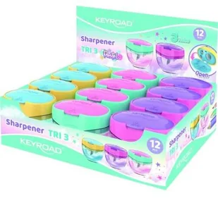 Temperówka plastikowa KEYROAD, pastel, potrójna, z pojemnikiem, display, mix kolorów - Temperówki - miniaturka - grafika 1