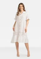 Sukienki - LEKKA LNIANA SUKIENKA DAMSKA Z KORONKĄ - miniaturka - grafika 1