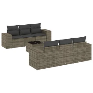 vidaXL 7-częściowa sofa ogrodowa z poduszkami z szarego polirattanu - Sofy ogrodowe - miniaturka - grafika 1