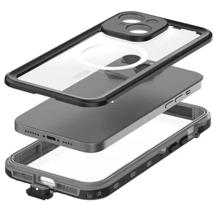 Etui do iPhone 15 wodoodporne Mag Safe Case pancerne wodoszczelne obudowa czarno-szare - Etui i futerały do telefonów - miniaturka - grafika 5