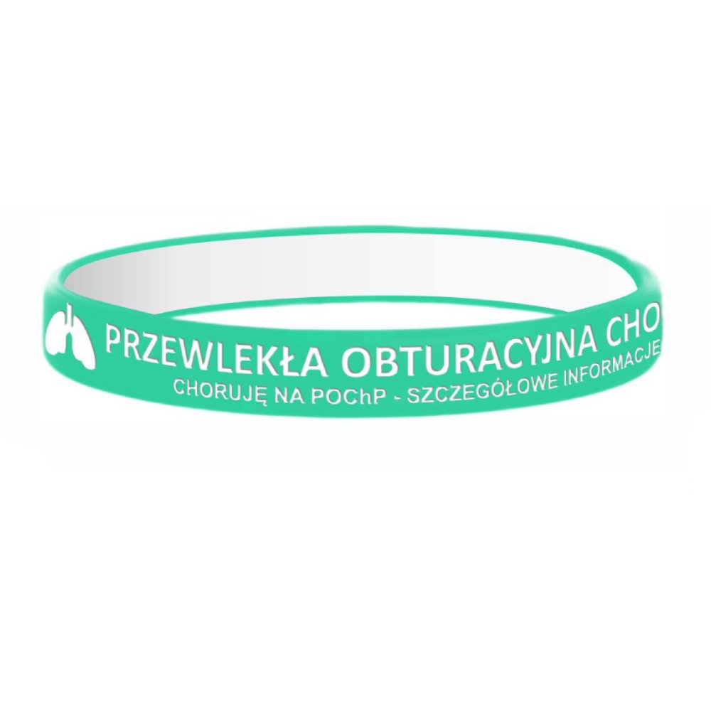 Opaska silikonowa na nadgarstek z miejscem na informacje - Przewlekła Obturacyjna choroba płuc POChP - turkusowa