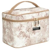 Kosmetyczki, organizery i kuferki - Pojemny duży kuferek na kosmetyki PETERSON beżowy z uchwytem do ręki kosmetyczka damska organizer przegródki na pędzle - miniaturka - grafika 1