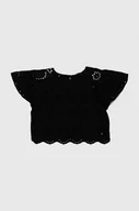 Bluzki dla dziewczynek - Sisley bluzka dziecięca kolor czarny gładka - miniaturka - grafika 1