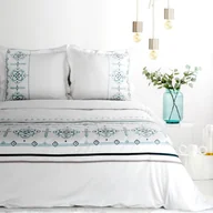 Pościel - Pościel 220x200 haftowana (9b) bawełniana biała + niebieska Eurofirany - miniaturka - grafika 1