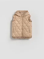 Moda i Uroda OUTLET - Reserved - Pikowana kamizelka z kapturem - beżowy - miniaturka - grafika 1