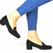 Półbuty damskie - PÓŁBUTY OBCAS BUTY DAMSKIE CZÓŁENKA WYGODNE ELEGANCKIE ZAMSZOWE CZARNE 5 - miniaturka - grafika 1