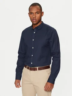 Lindbergh Koszula Oxford Manderin Superflex 30-203174A 1202431 Granatowy Slim Fit - Koszule męskie - miniaturka - grafika 1