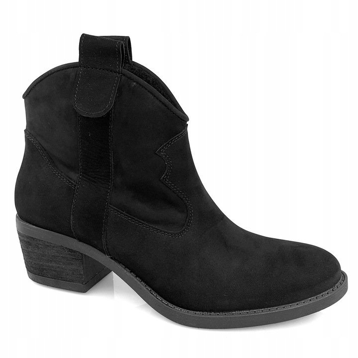 Nessi 19621 botki kowbojki czarne skóra nubuk r.36