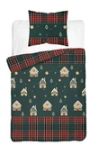 Pościel dla dzieci - Pościel świąteczna 140x200 ciemnozielona w domki piernikowe i kratkę Christmas Comfort - miniaturka - grafika 1