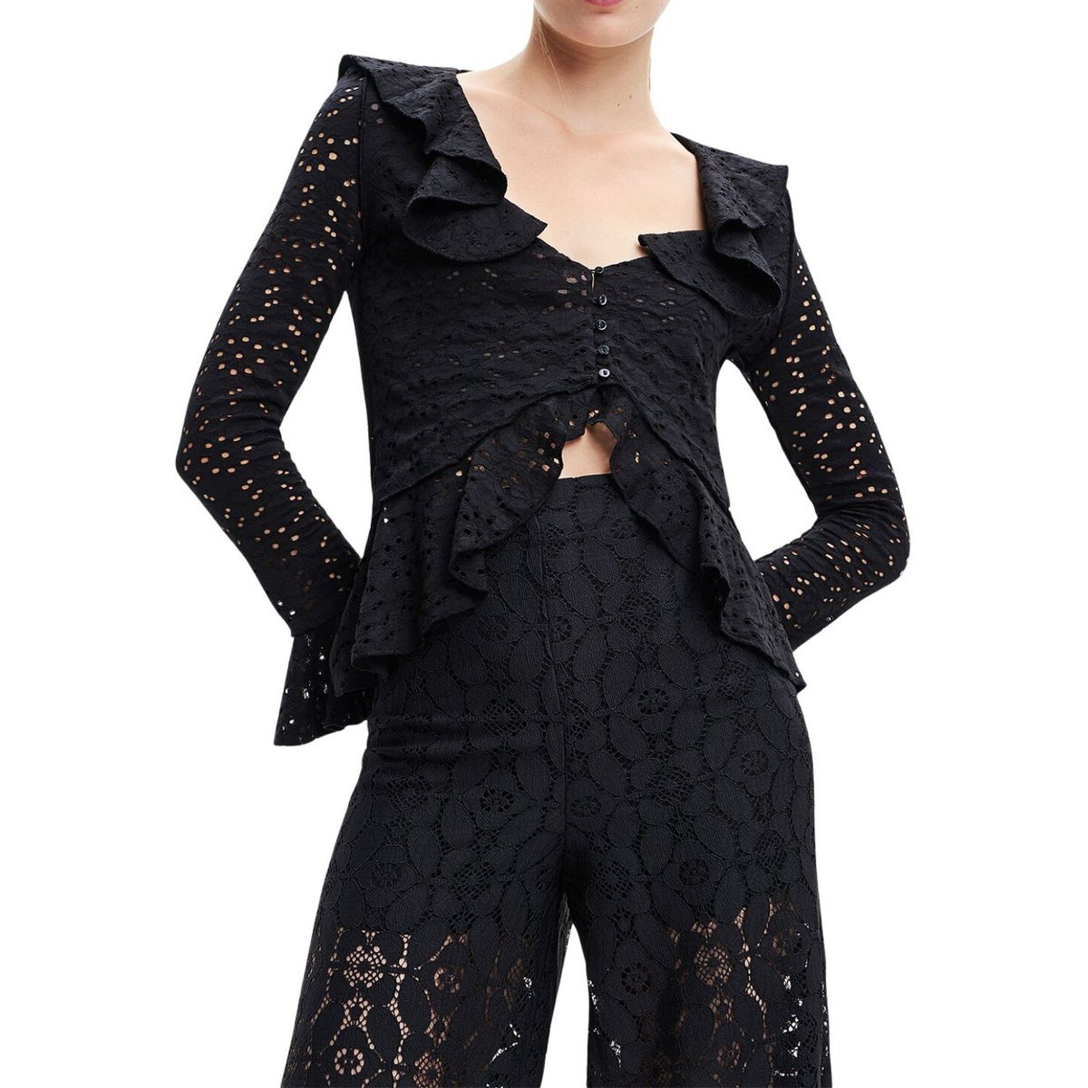 Bluzka damska Desigual Lorna elegancka ażurowa czarna-L