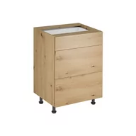 Szafki kuchenne - Szafka Dolna Stojąca 3 Szuflady D60S3 Langen Gała Meble Dąb Artisan, Metal Czarny - miniaturka - grafika 1