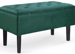 HALMAR Ławka z pojemnikiem CLEO ciemna zieleń velvet na drewnianych nogach - Ławki do przedpokoju - miniaturka - grafika 1