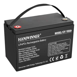 Akumulator Litowy LiFePO4 HANIWINNER HD009-10 12,8V 100Ah Zapasowe Zasilanie, 1280Wh Energii, 2000 Cykli, Wbudowany BMS - Baterie do zasilaczy awaryjnych UPS - miniaturka - grafika 2