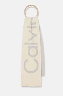 Calvin Klein szalik wełniany kolor beżowy wzorzysty K60K612605 - Apaszki i szaliki damskie - miniaturka - grafika 1