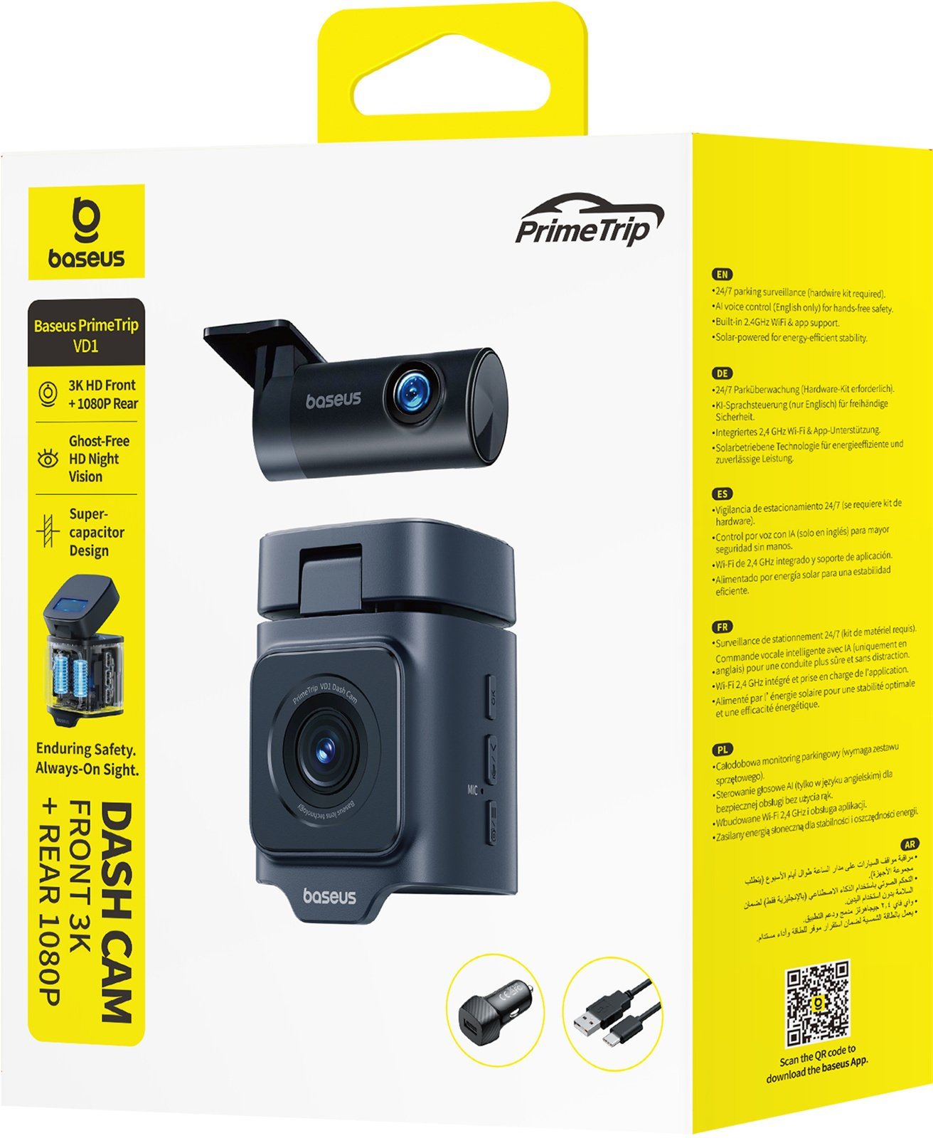 Baseus PrimeTrip VD1 Pro kamera samochodowa 4K+1080p z akumulatorem - czarny