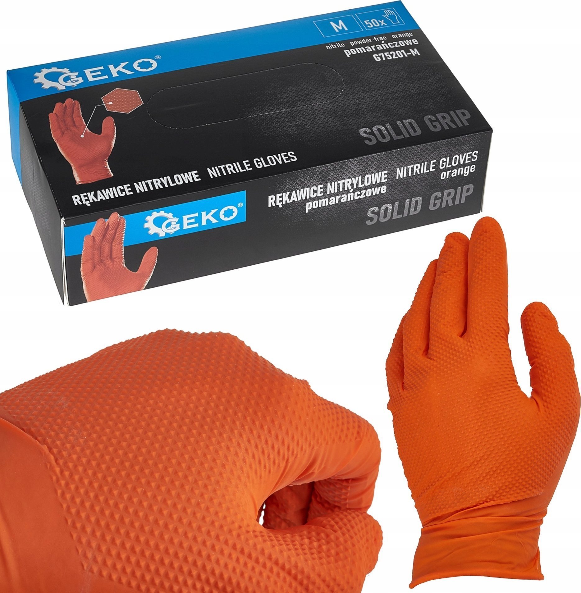 GEKO Rękawice nitrylowe SOLID GRIP 50szt. r. M pomarańczowe 10