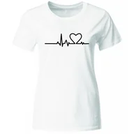 Koszulki i topy damskie - Koszulka Serce Linia Życia EKG. Modny t-shirt damski, biały, roz. L - miniaturka - grafika 1