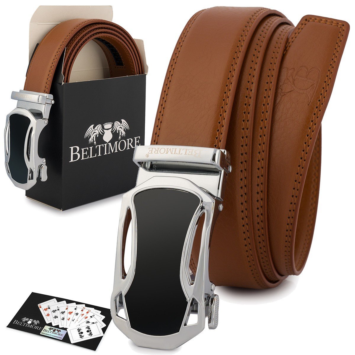 Pasek męski skórzany klamra automatyczna brązowy Beltimore A48 brązowy, beżowy r.115-130 cm