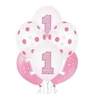 Baby shower i roczek - Balony - Roczek - różowe - 30 cm - 6 sztuk urodziny - miniaturka - grafika 1