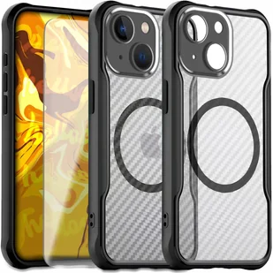 Etui Pancerne do Apple iPhone 13 Do Magsafe, Karbon, Czarne Szkło 9H - Etui i futerały do telefonów - miniaturka - grafika 1