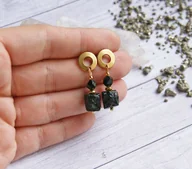 Kolczyki - Czarny turmalin, stal szlachetna pozłacana - miniaturka - grafika 1