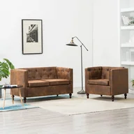 Komplety wypoczynkowe - vidaXL Zestaw mebli Chesterfield, 2 cz., materiał zamszopodobny, brąz - miniaturka - grafika 1