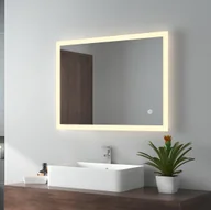 Lustra - Lustro łazienkowe EMKE LED z ciepłym białym/neutralnym/zimnym białym oświetleniem 80x60cm, lustro łazienkowe z przełącznikiem dotykowym + przeciwmgielne + 3 kolory światła - energooszczędne (IP44) - miniaturka - grafika 1