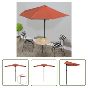 The Living Store Półparasol balkonowy - aluminium - terakota - 300x155x223 cm - Parasol Balkonowy - Parasole ogrodowe - miniaturka - grafika 1