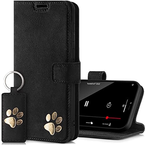 SURAZO Etui na telefon komórkowy Xiaomi 13 Ultra, skórzane etui ochronne z prawdziwej skóry z motywem łapy – etui z klapką RFID [magnes, funkcja stojaka, kieszeń na karty] Flip Cover Case skórzane