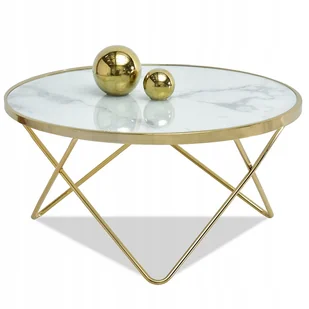 Stolik Do Kawy Marmurowy Szklany Podstawa Złoty Glamour Amin 80CM - Ławy i stoliki kawowe - miniaturka - grafika 1
